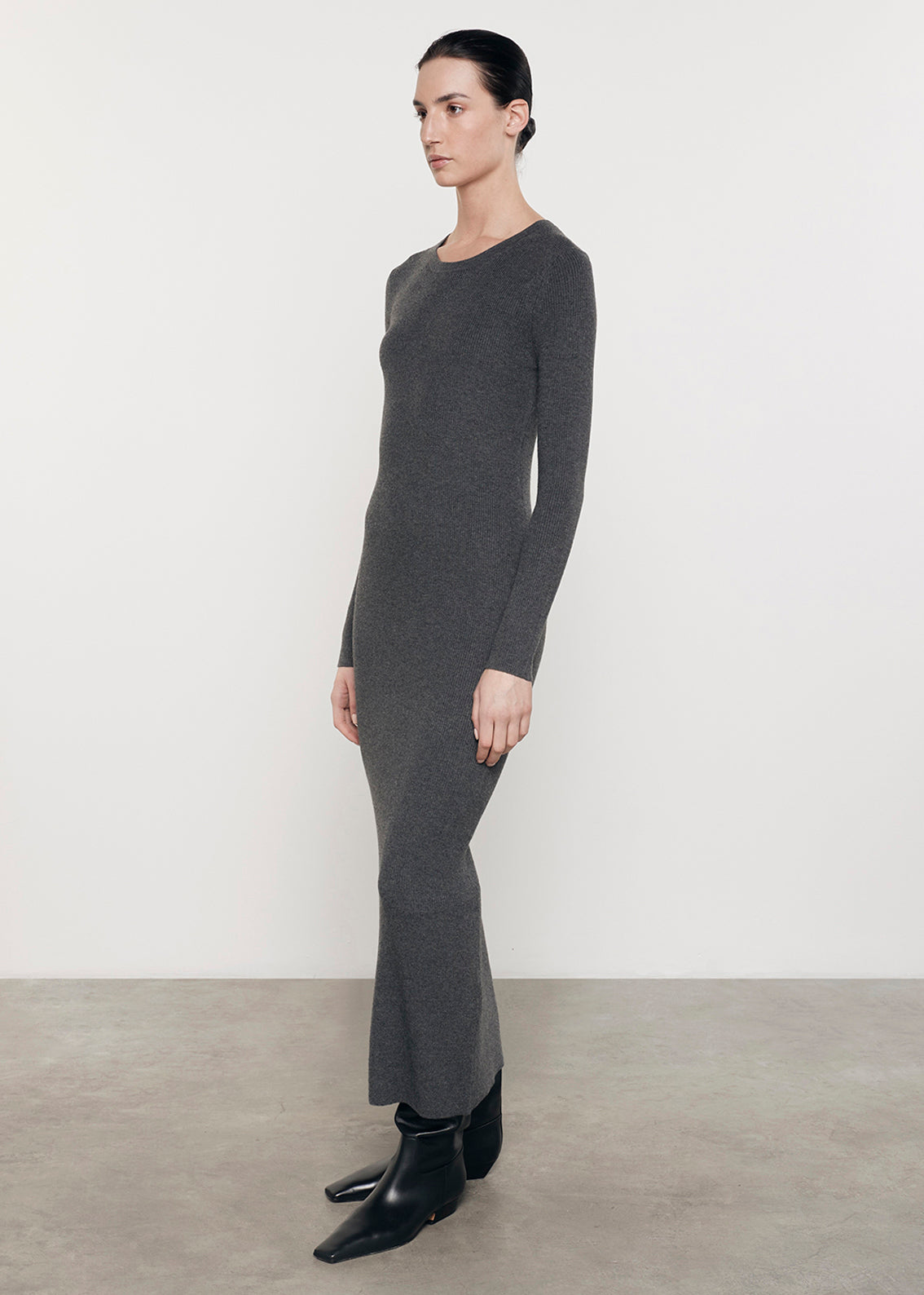 Silk Sweater Knit Crew Dress | Heather Charcoal