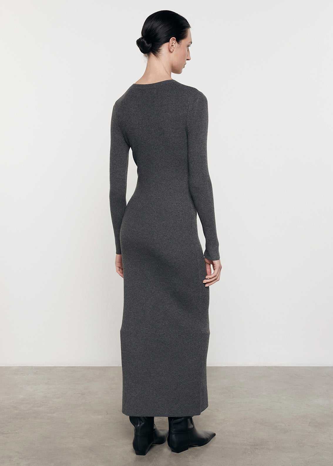 Silk Sweater Knit Crew Dress | Heather Charcoal