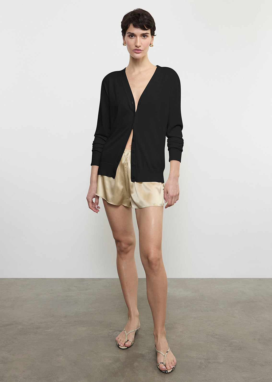 Silk Knit V-Neck Cardigan | Black – Enza Costa