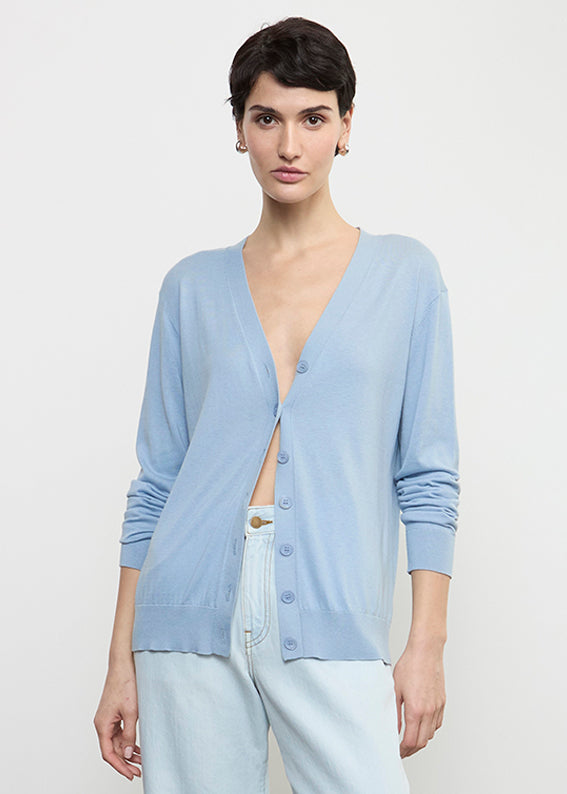 Silk Knit V-Neck Cardigan | Sky