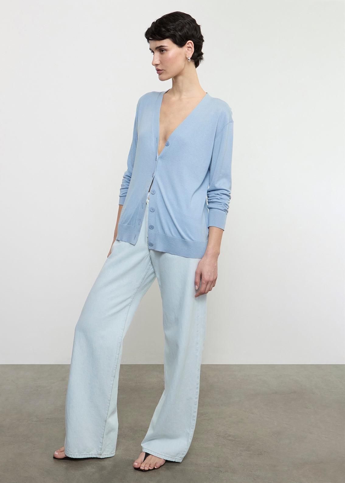Silk Knit V-Neck Cardigan | Sky