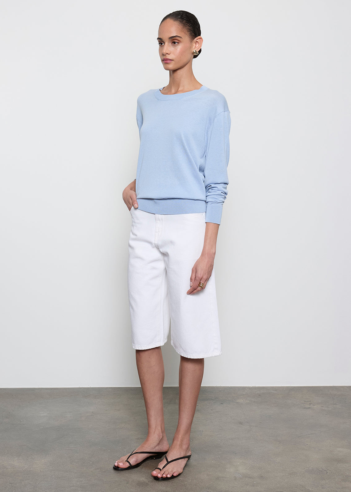 Silk Knit Crew | Pale Blue