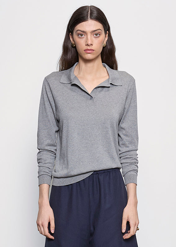 Silk Knit Polo | Heather Grey