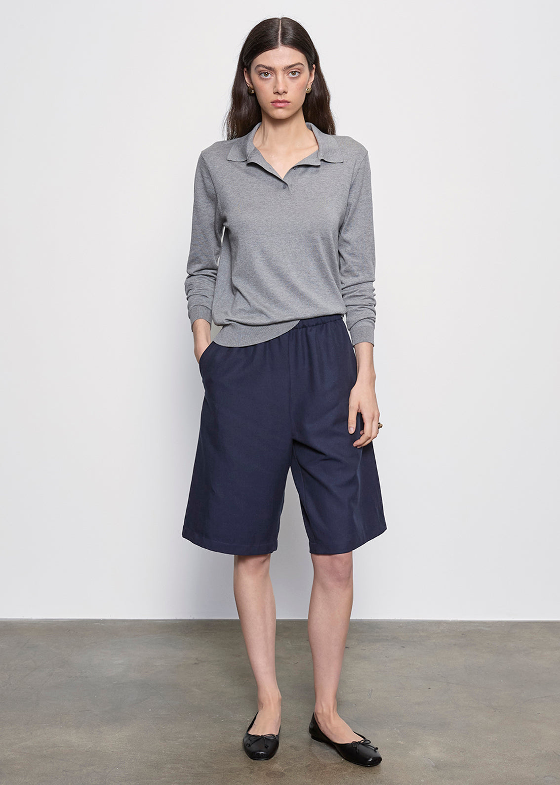 Silk Knit Polo | Heather Grey