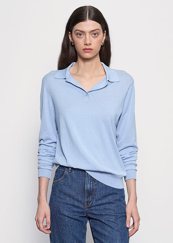 Silk Knit Polo | Pale Blue