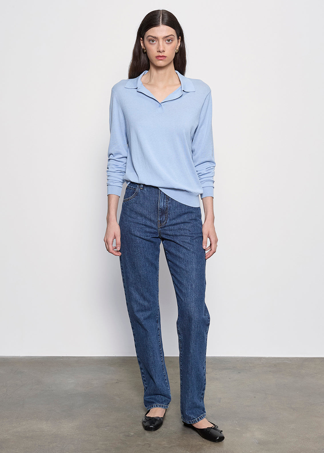 Silk Knit Polo | Pale Blue