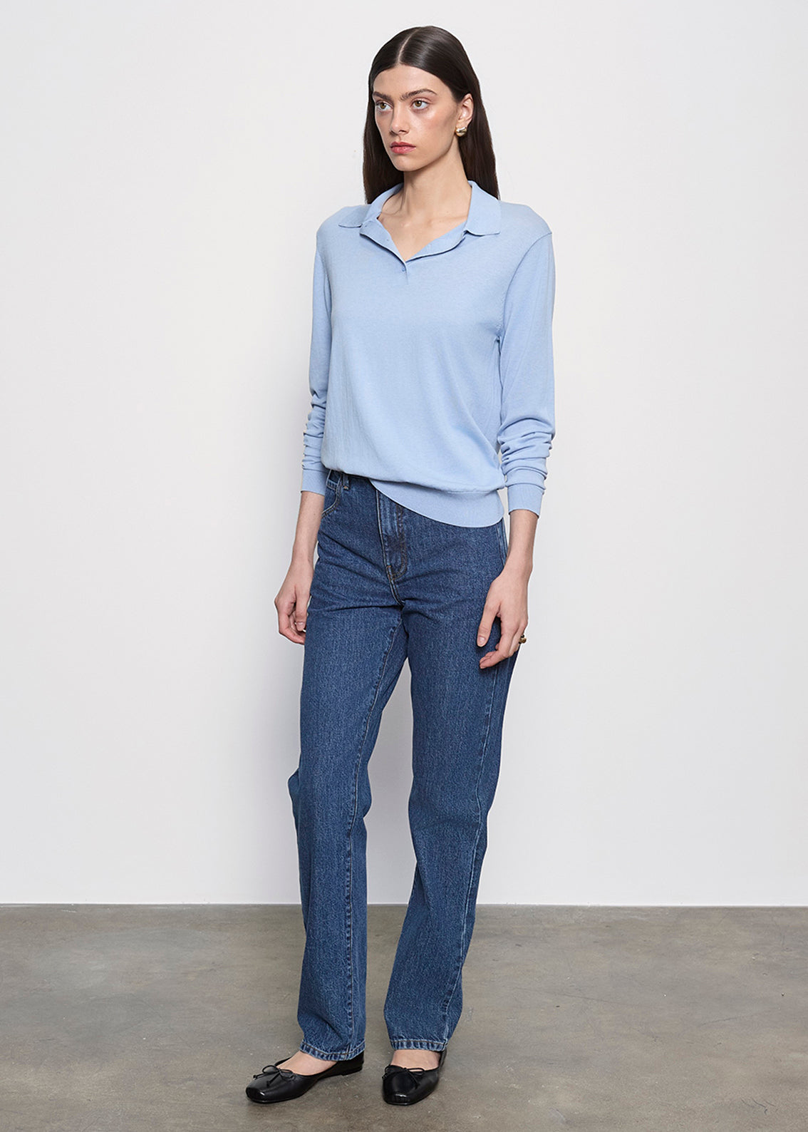 Silk Knit Polo | Pale Blue