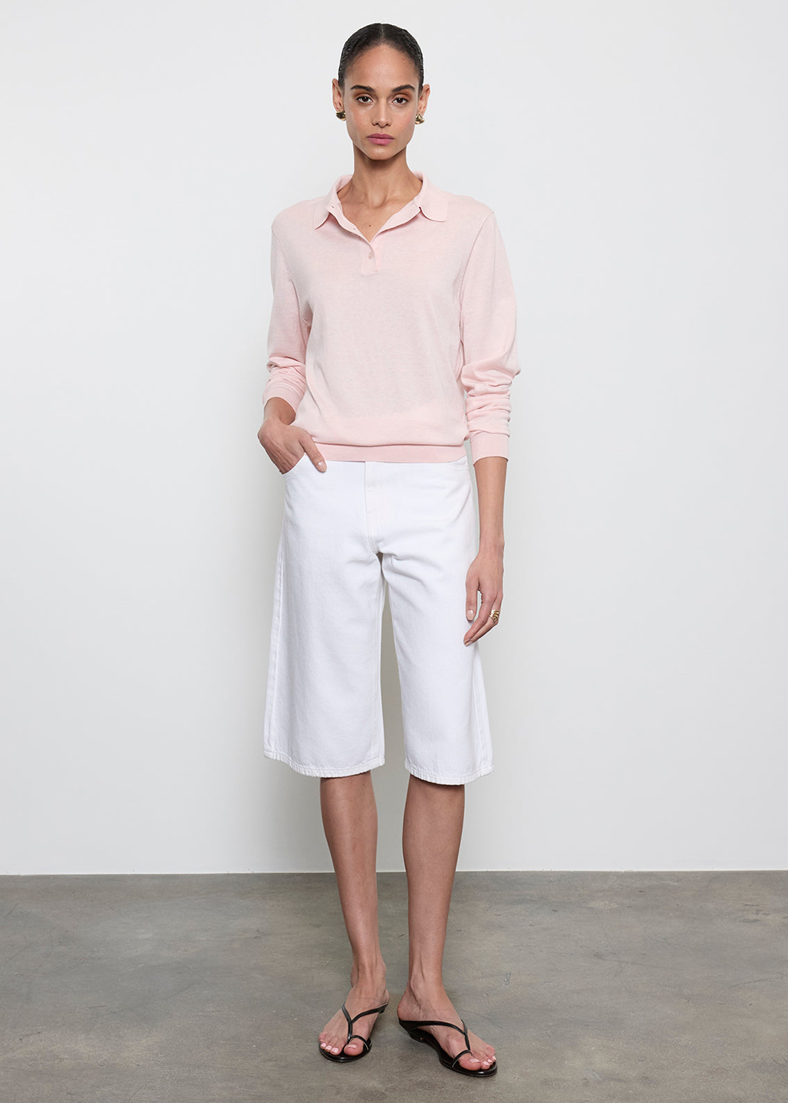 Silk Knit Polo | Pale Pink