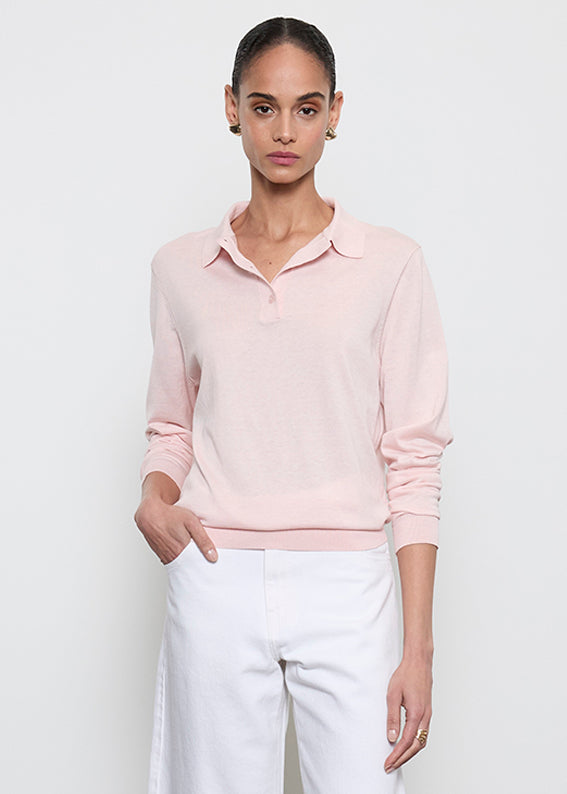 Silk Knit Polo | Pale Pink