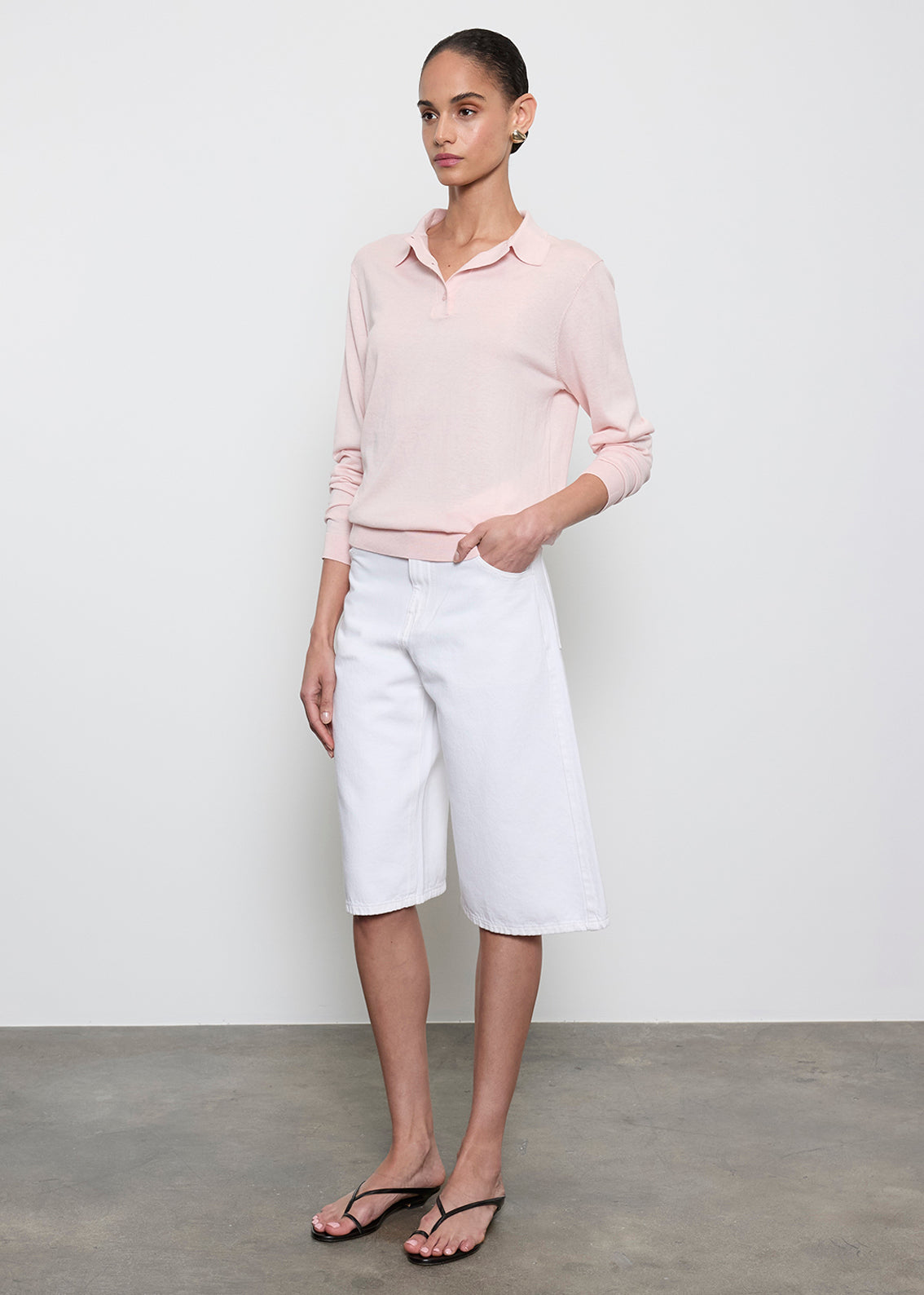 Silk Knit Polo | Pale Pink