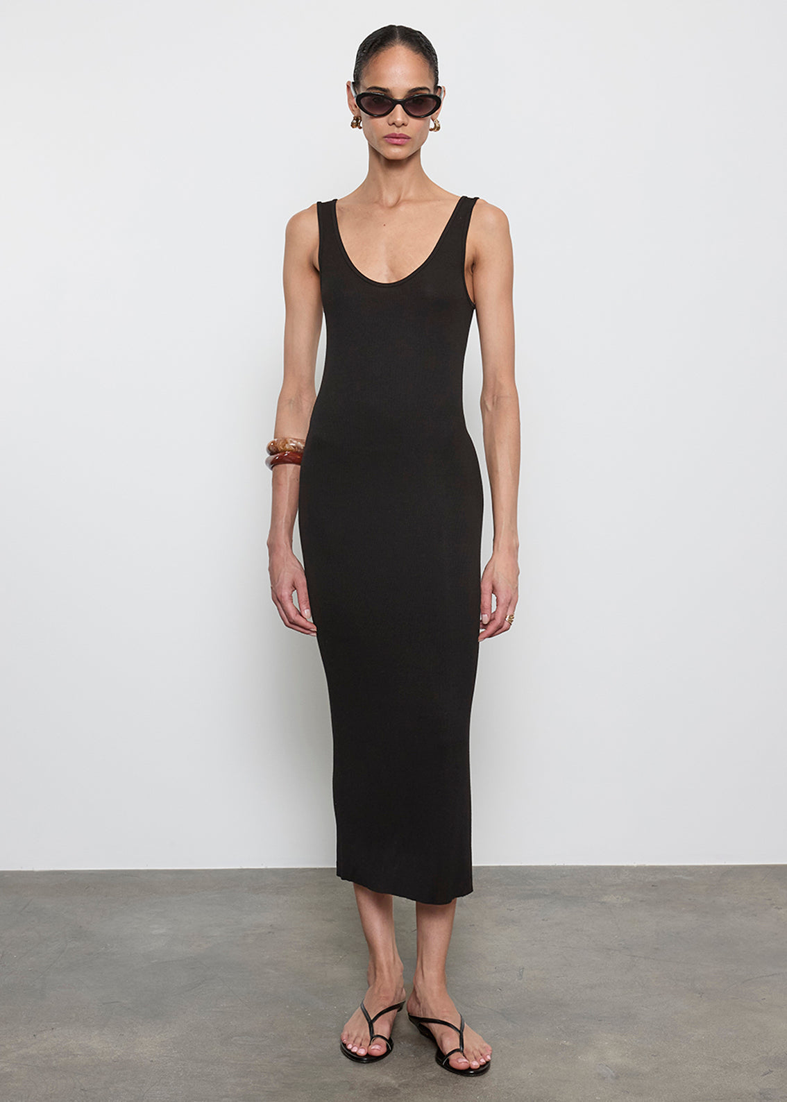 Silk Rib Tank Midi Dress | Black