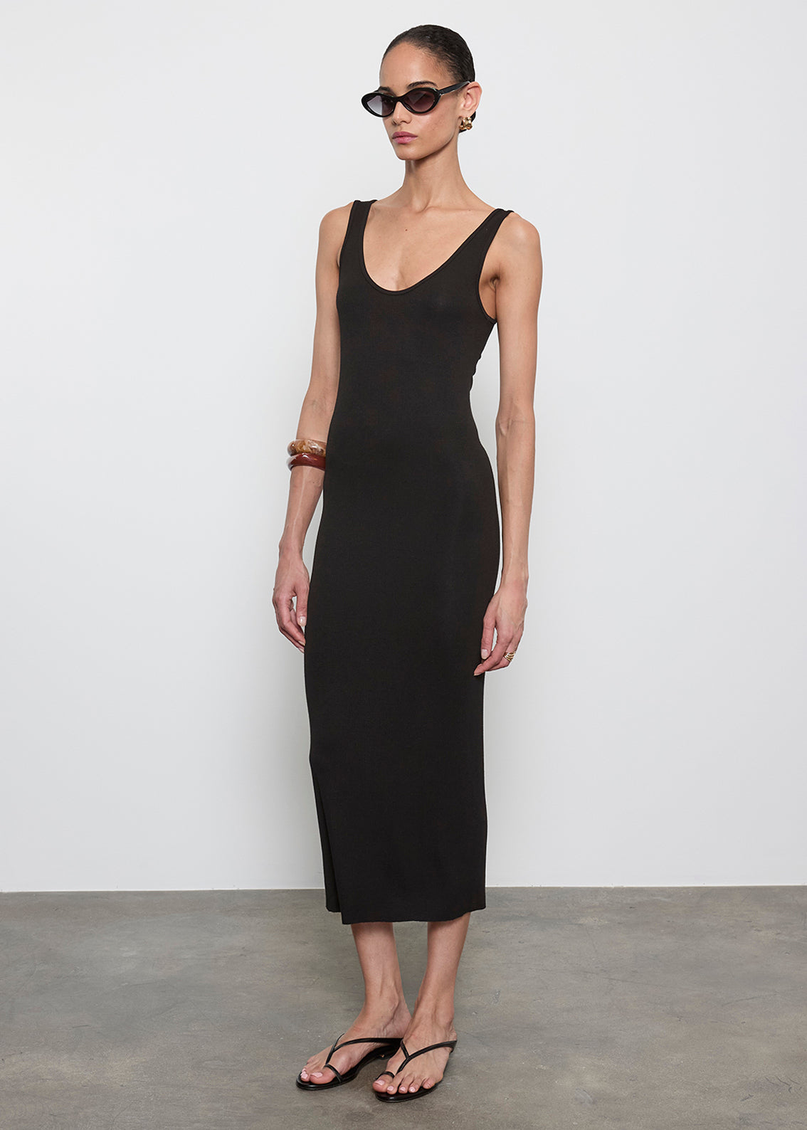 Silk Rib Tank Midi Dress | Black