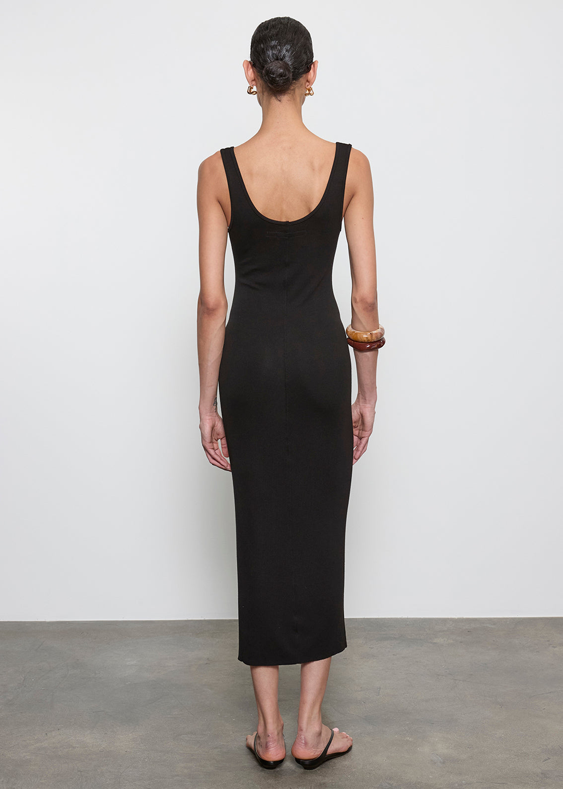 Silk Rib Midi Dress | Black