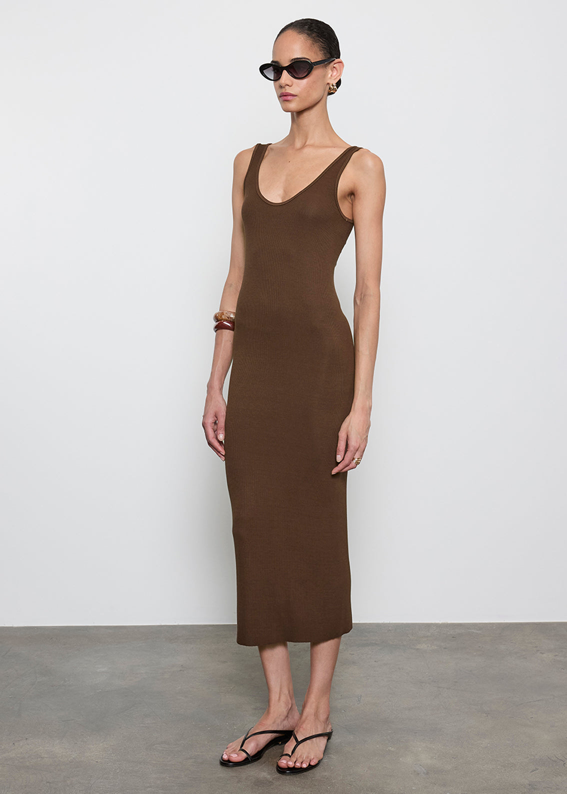 Silk Rib Tank Midi Dress | Chocolate