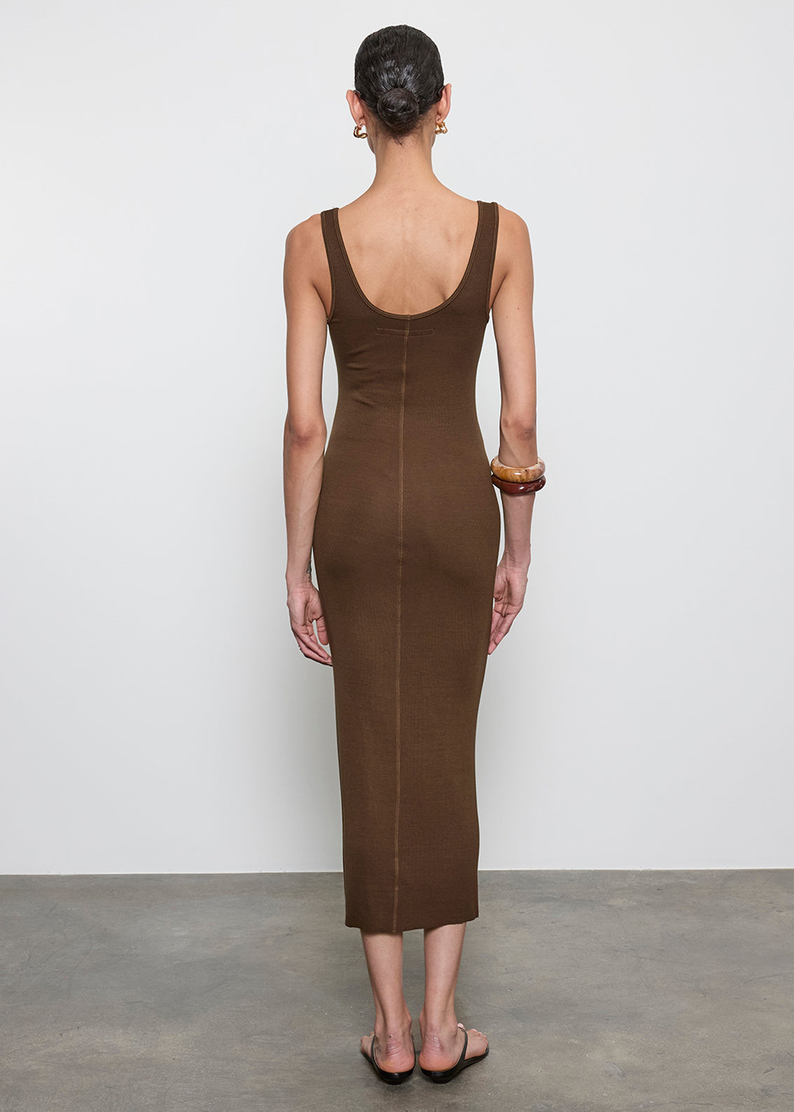 Silk Rib Tank Midi Dress | Chocolate