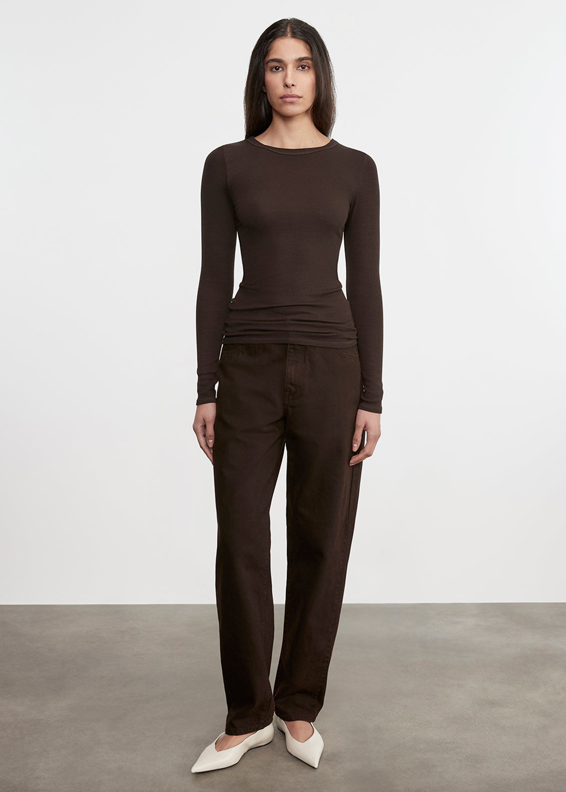Silk Rib L/S Crew | Coffee Bean