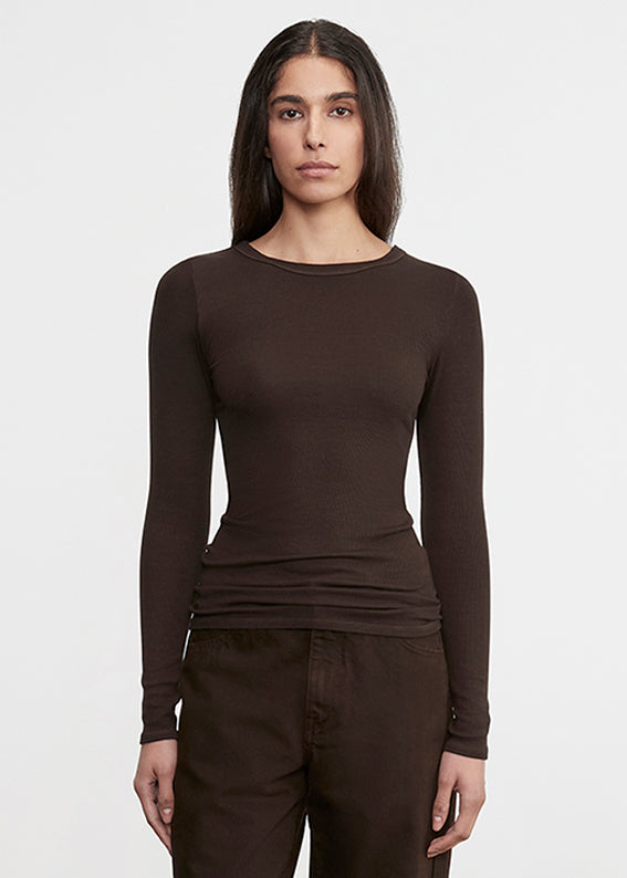 Silk Rib L/S Crew | Coffee Bean