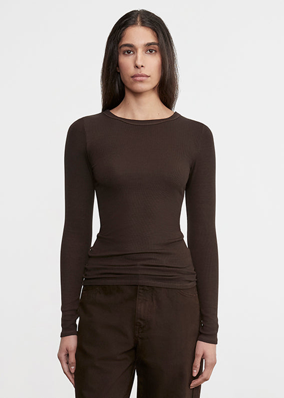 Silk Rib L/S Crew | Coffee Bean