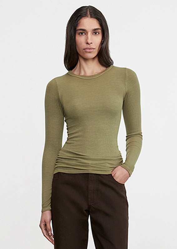 Silk Rib L/S Crew | Olive Stone