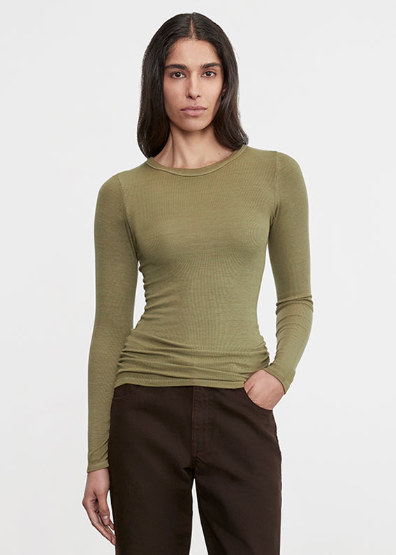 Silk Rib L/S Crew | Olive Stone