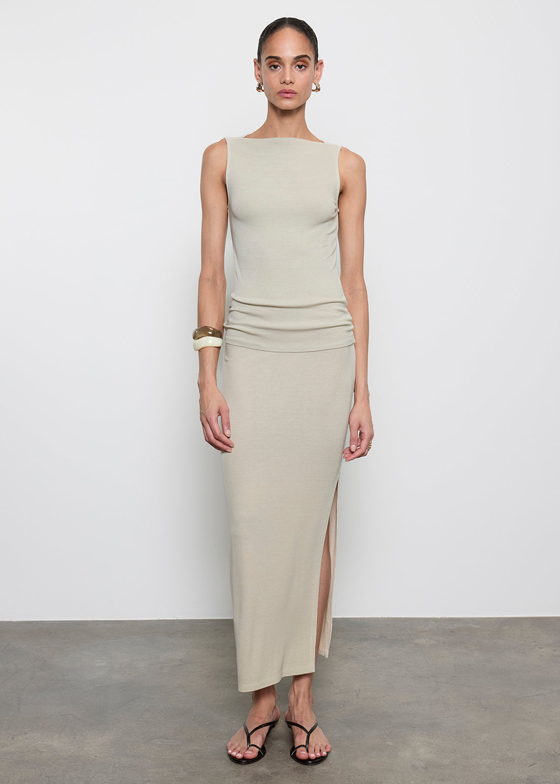 Silk Rib Sleeveless Boatneck | Beach Glass