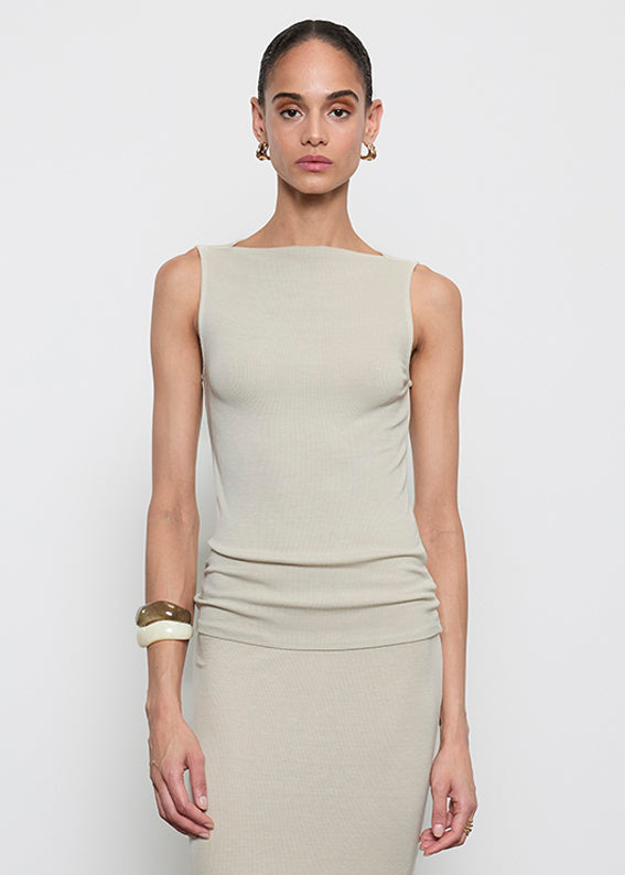 Silk Rib Sleeveless Boatneck | Beach Glass