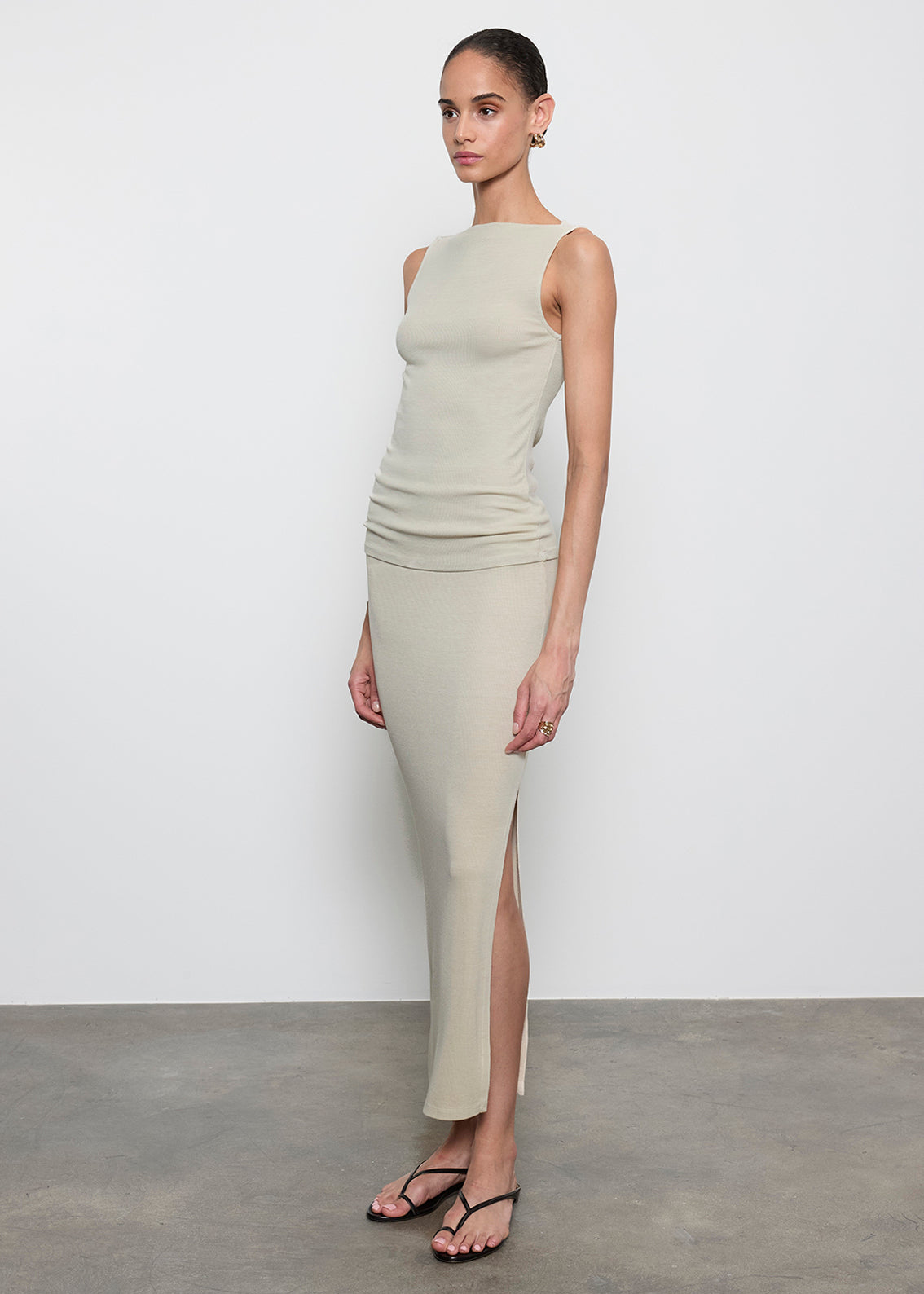 Silk Rib Sleeveless Boatneck | Beach Glass