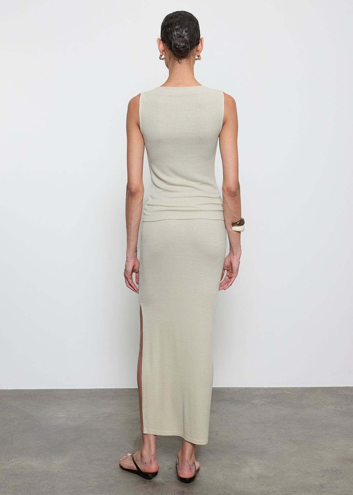 Silk Rib Sleeveless Boatneck | Beach Glass