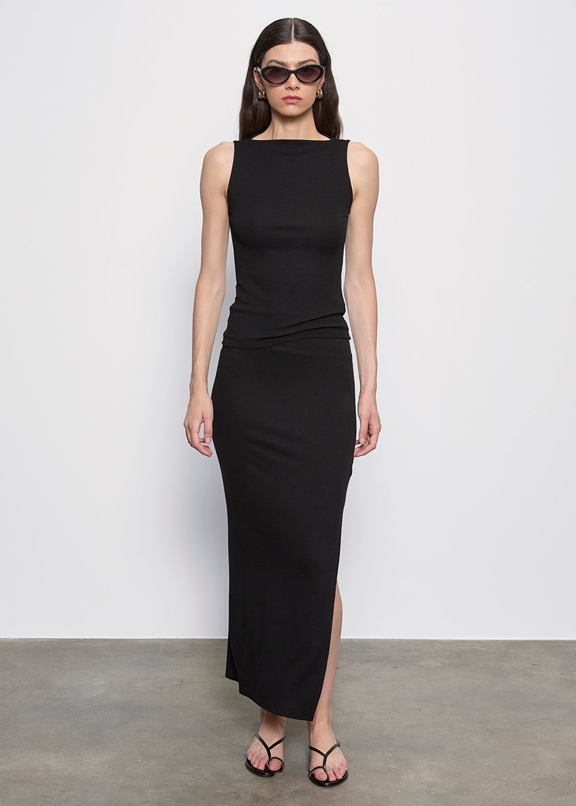 Silk Rib Sleeveless Boatneck | Black