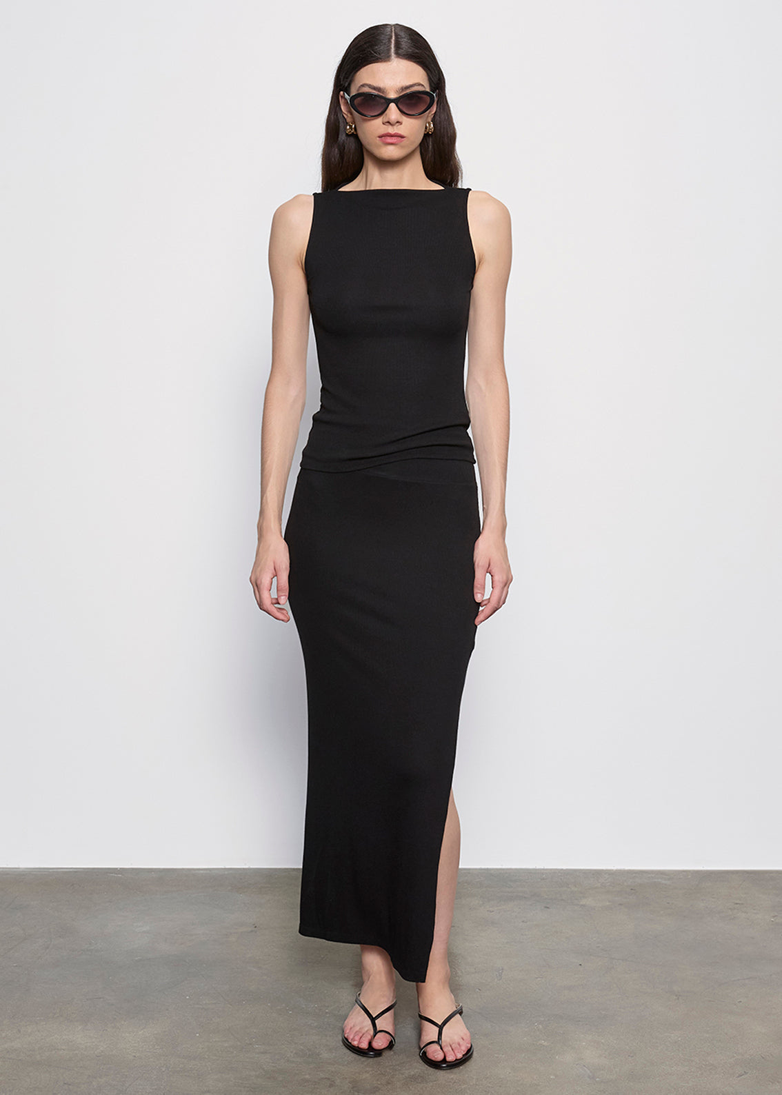 Silk Rib Sleeveless Boatneck | Black – Enza Costa
