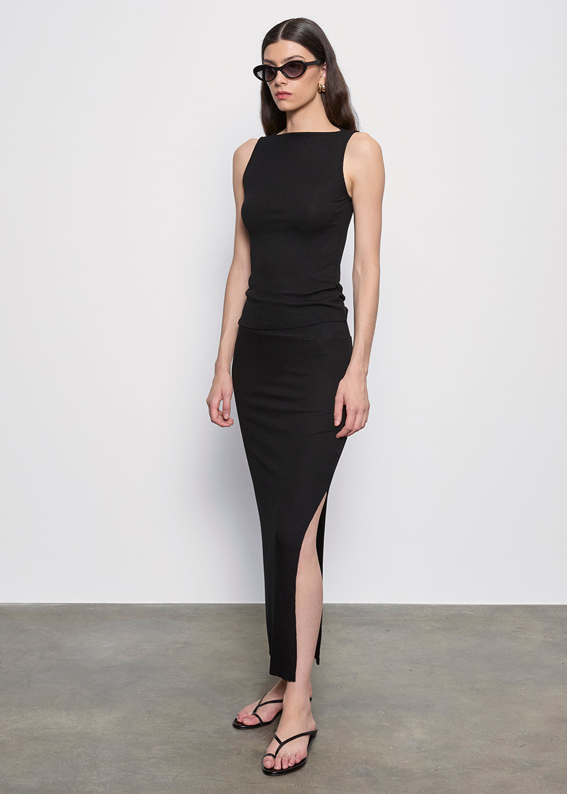 Silk Rib Essential Skirt | Black