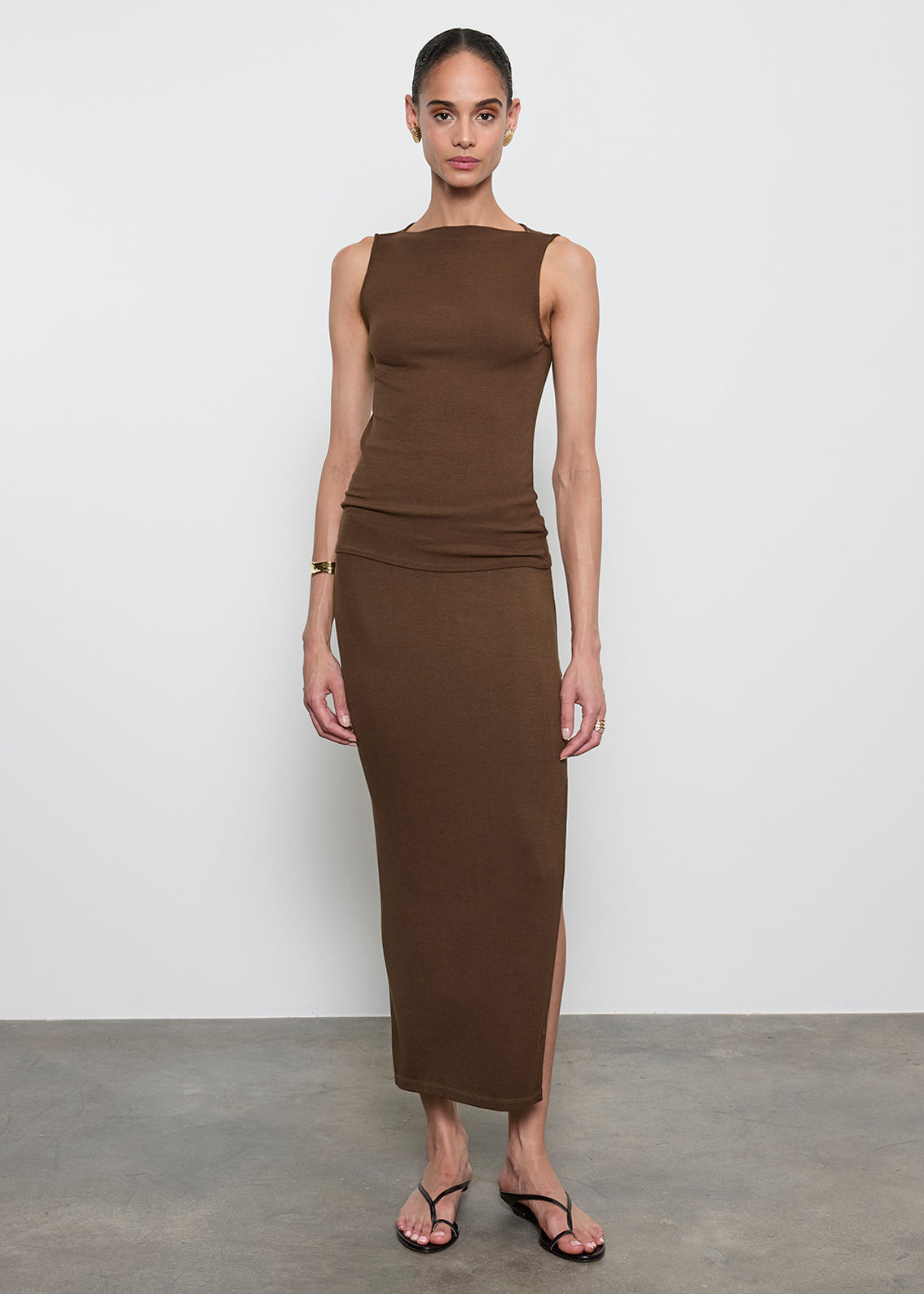 Silk Rib Sleeveless Boatneck | Chocolate – Enza Costa