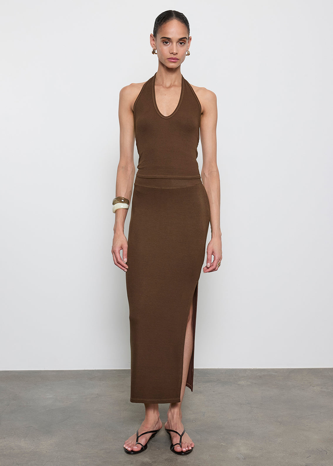 Silk Rib Essential Skirt | Chocolate