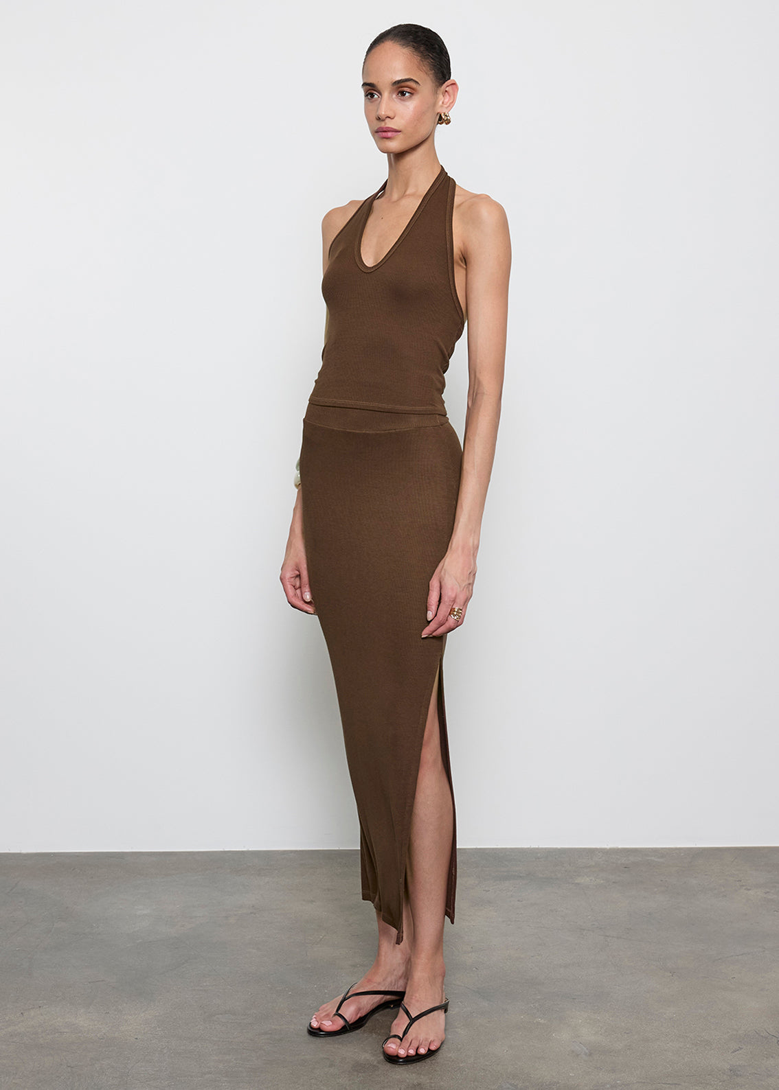 Silk Rib Essential Skirt | Chocolate