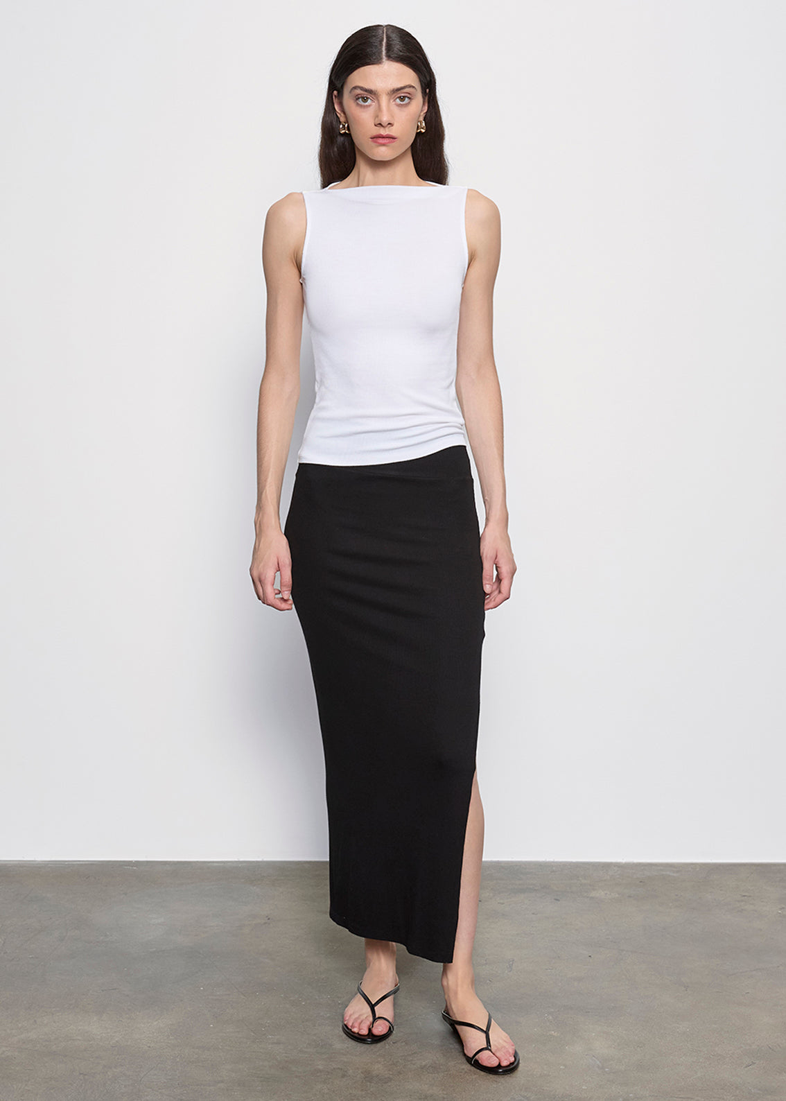 Silk Rib Sleeveless Boatneck | White