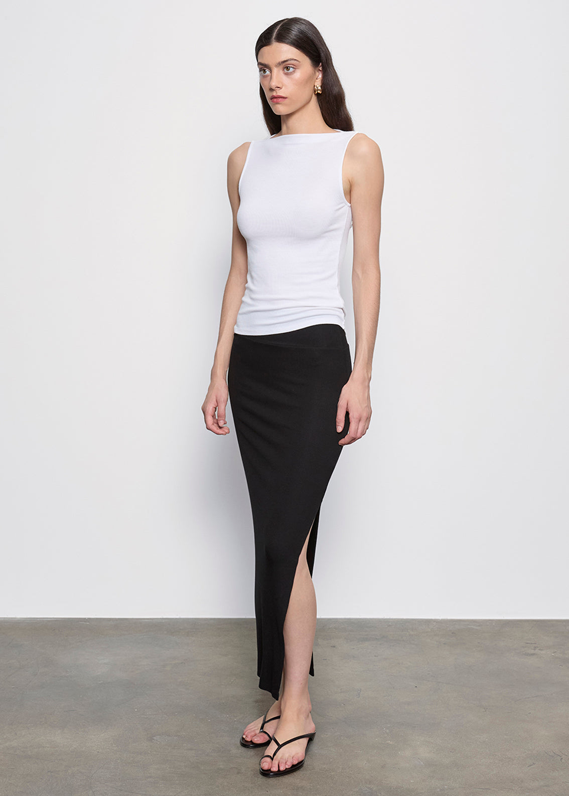 Silk Rib Sleeveless Boatneck | White
