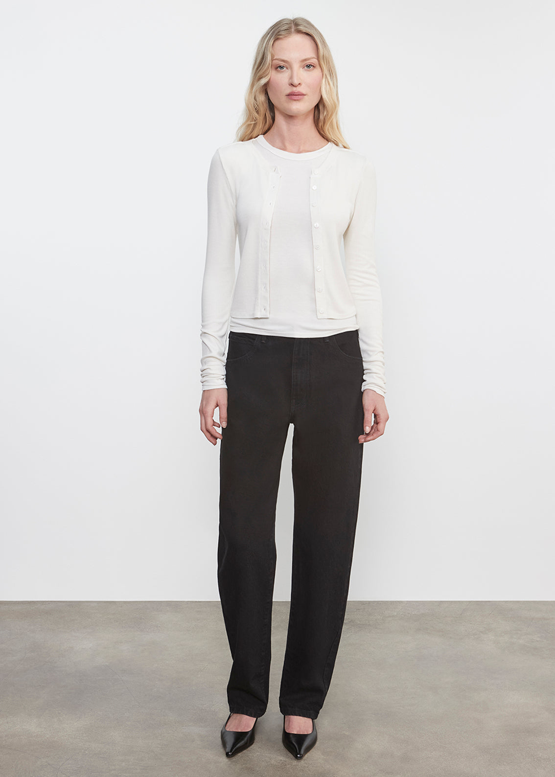 Silk Rib Essential Cardigan | Chalk