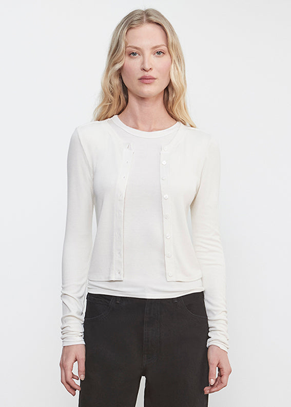 Silk Rib Essential Cardigan | Chalk
