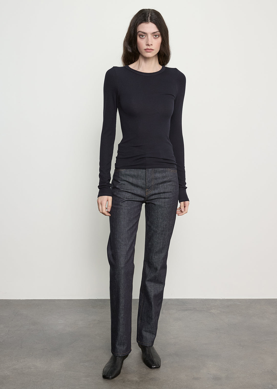 Fluid Silk Rib Essential Crew | Ink
