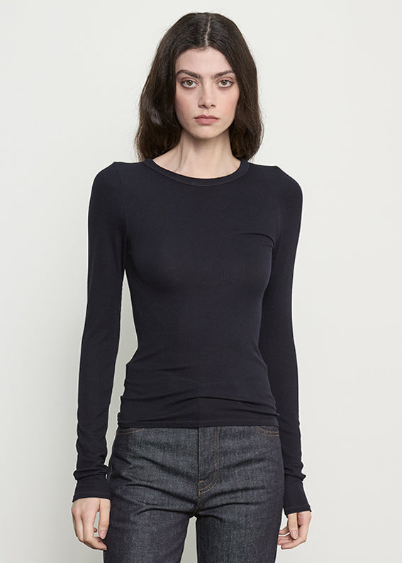 Fluid Silk Rib Essential Crew | Ink