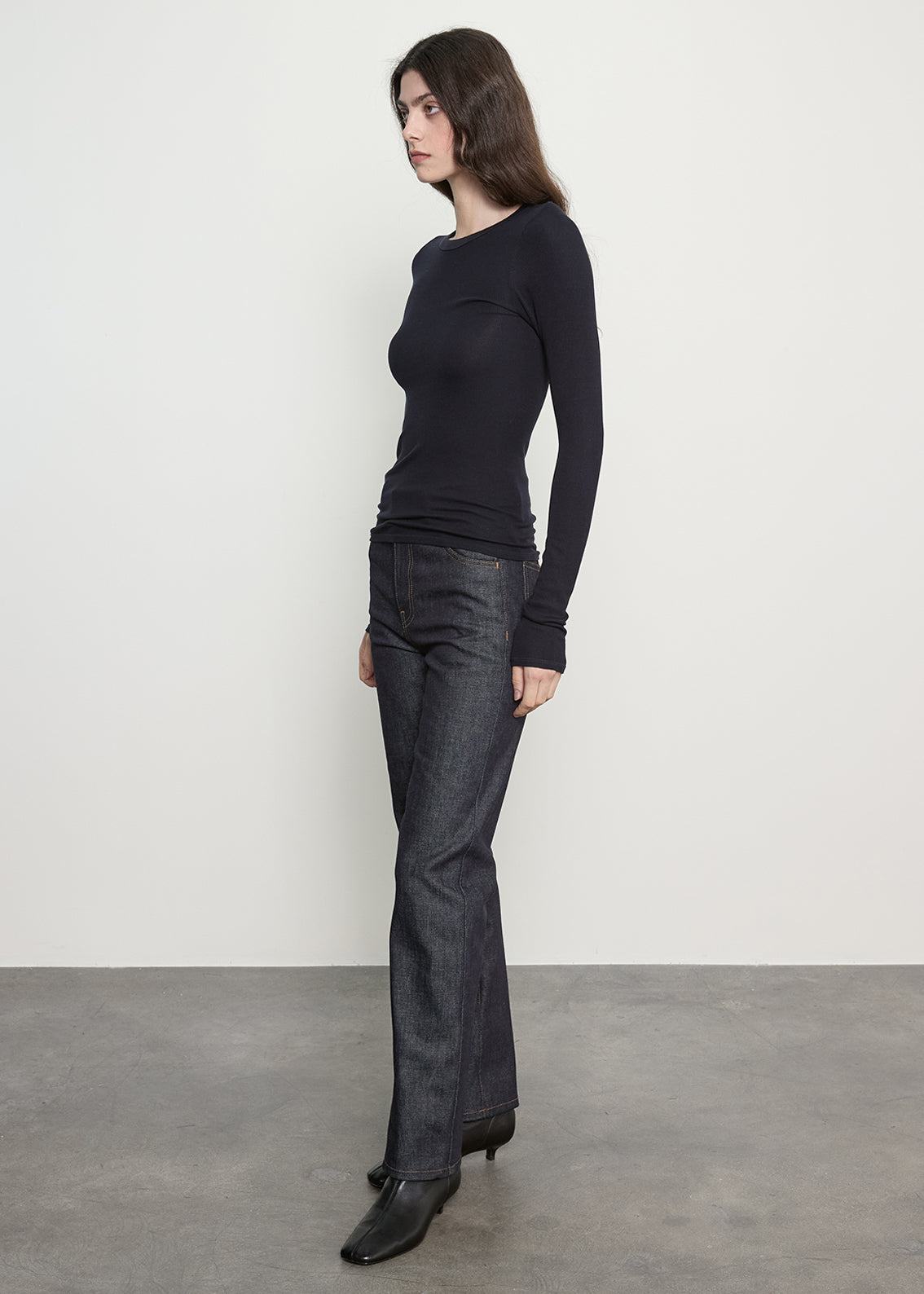 Fluid Silk Rib Essential Crew | Ink