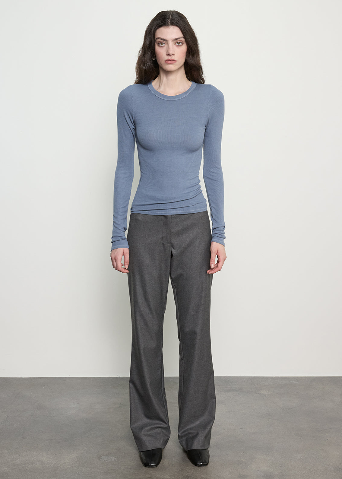 Fluid Silk Rib Essential Crew | Steel Blue