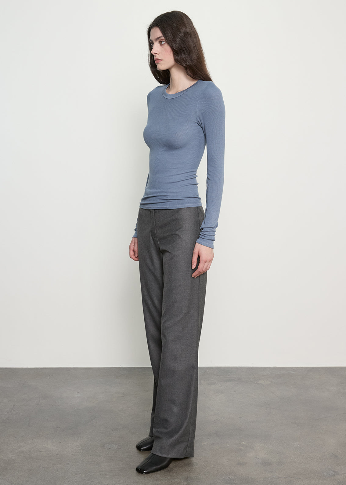 Fluid Silk Rib Essential Crew | Steel Blue