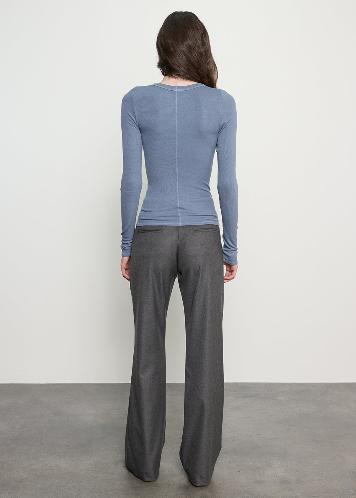Fluid Silk Rib Essential Crew | Steel Blue