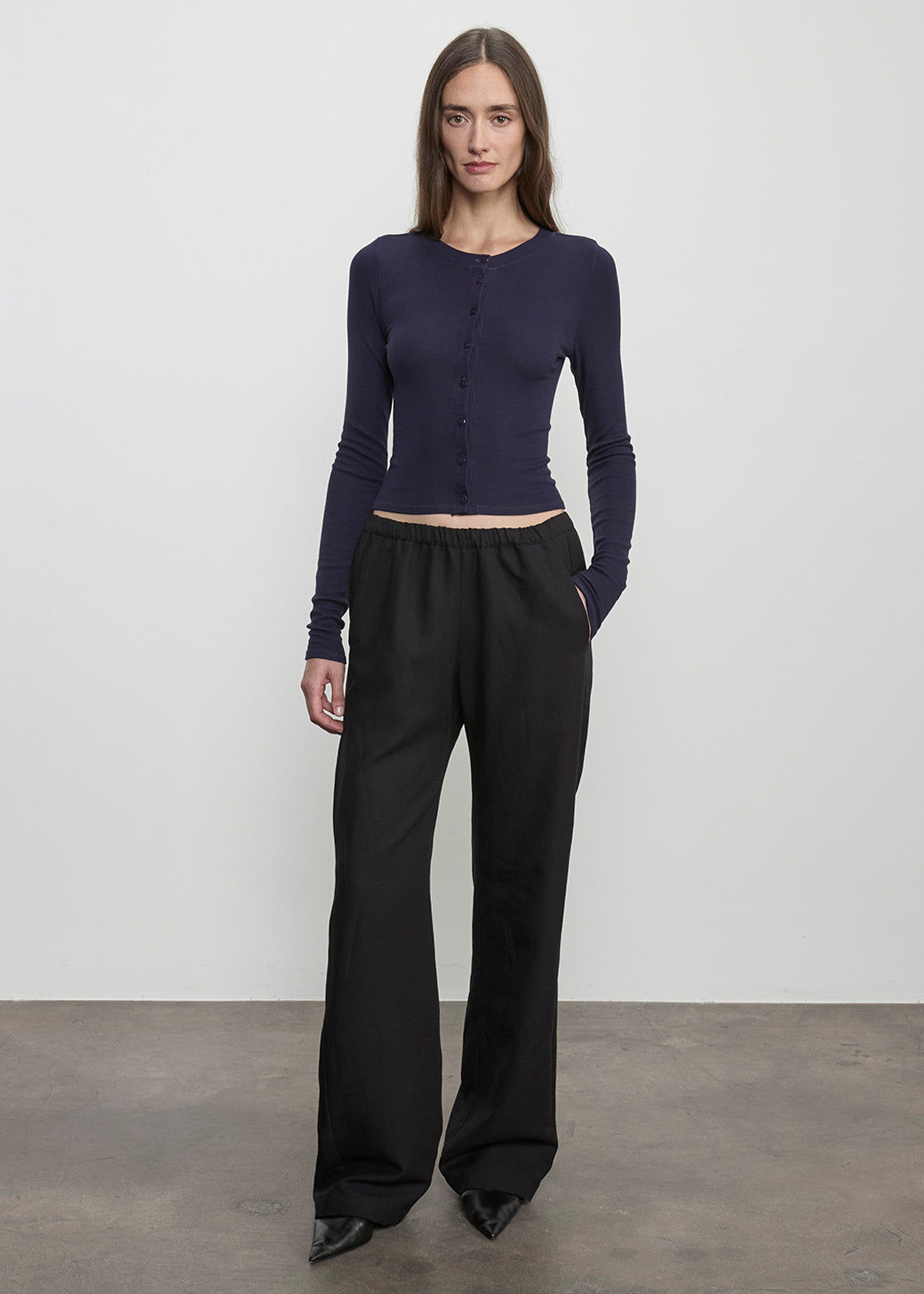 Silk Rib Essential Cardigan | Navy