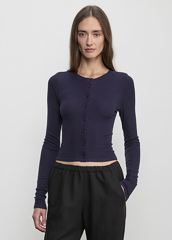 Silk Rib Essential Cardigan | Navy