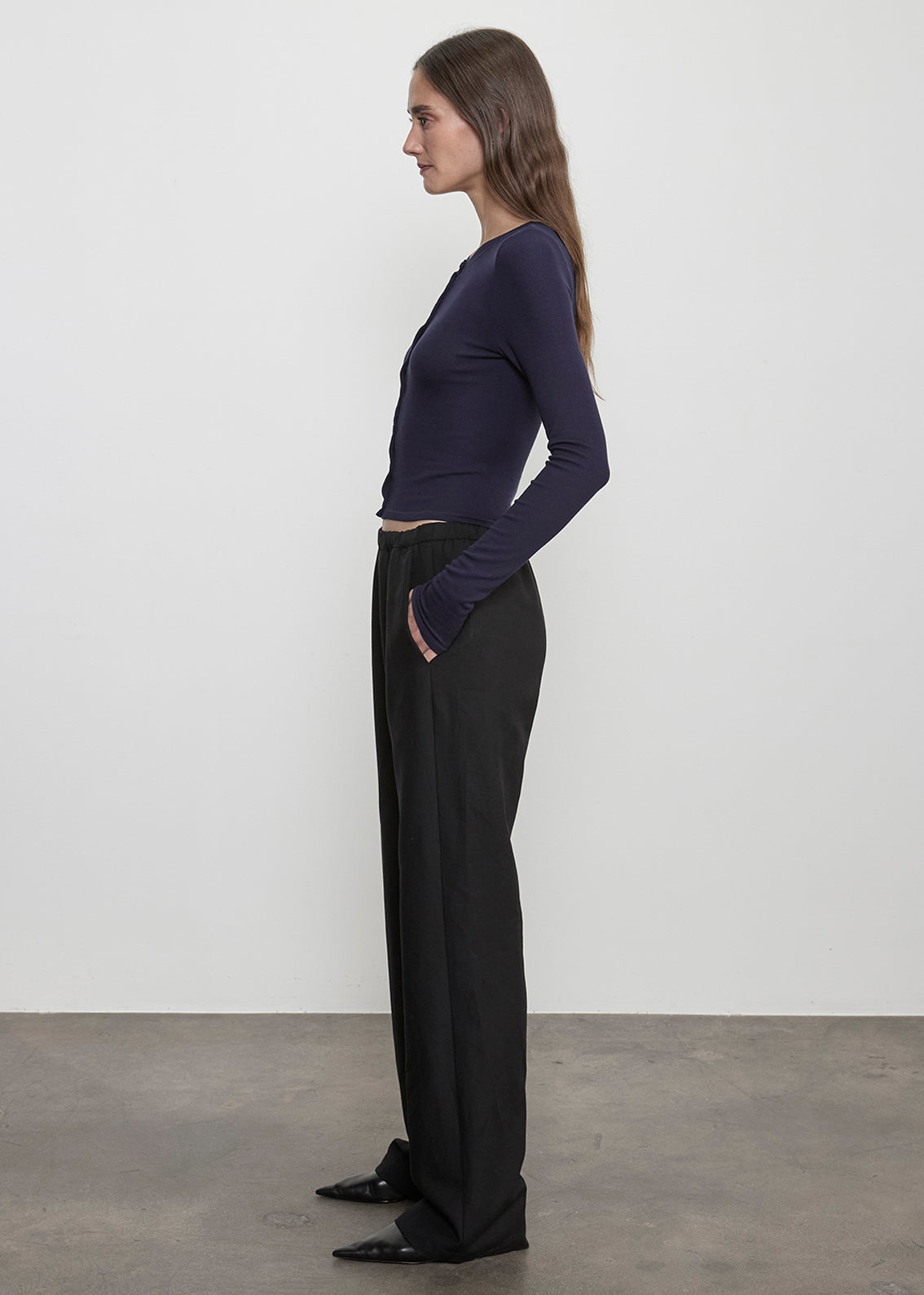 Silk Rib Essential Cardigan | Navy