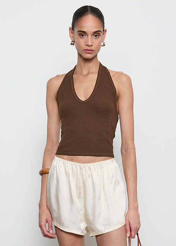 Silk Rib U Halter | Chocolate