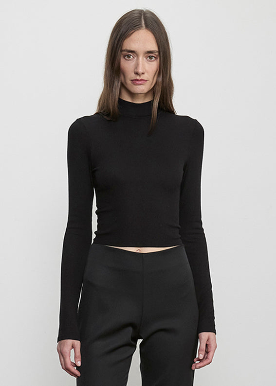 Fluid Silk Rib Mockneck | Black