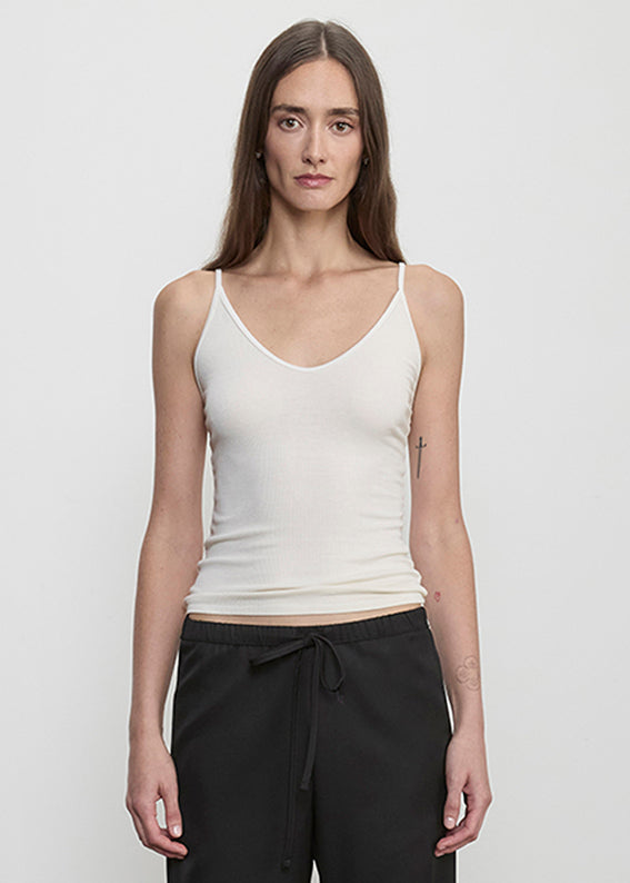 Fluid Silk Rib Cami | Antique Cream